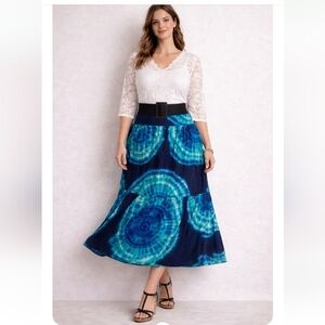 Jones New York Blue Tie Dye Maxi Skirt | Size 14 | Boho Chic